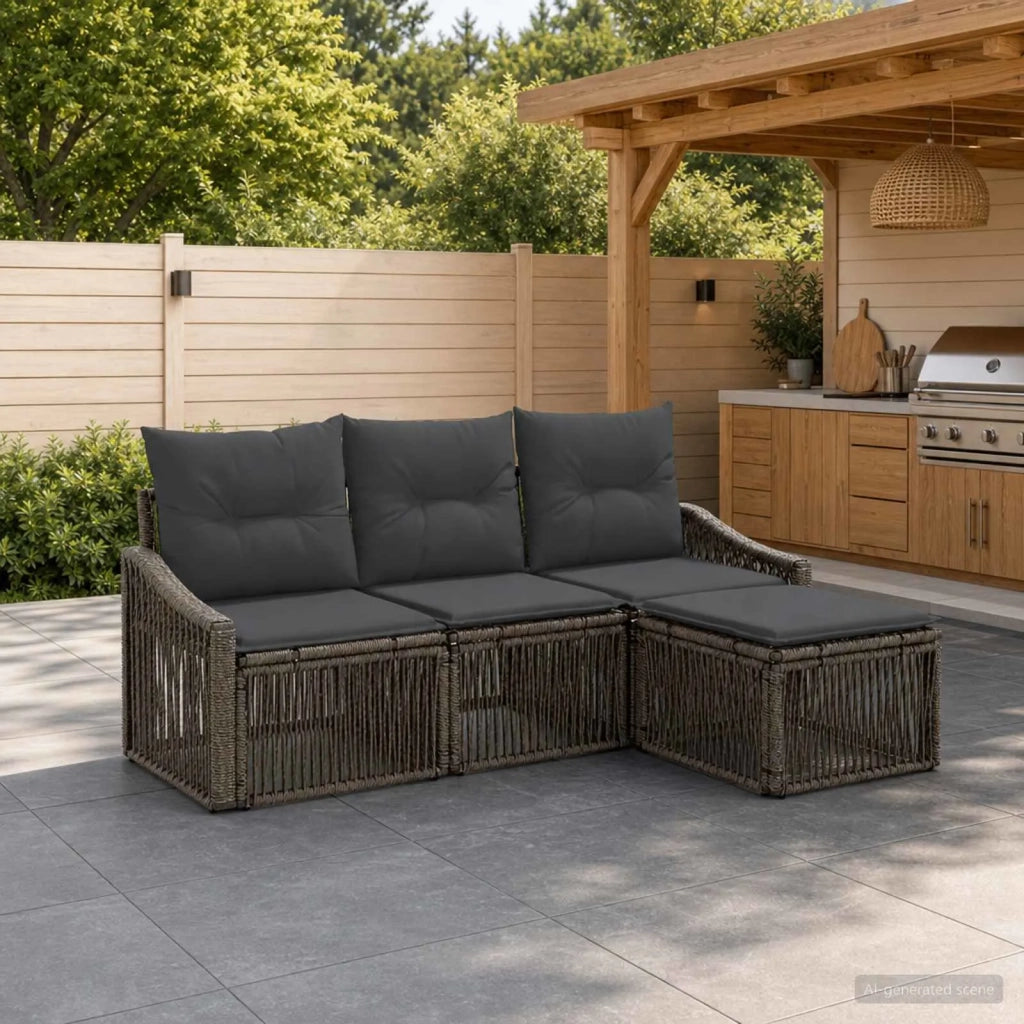 Set Divano da Giardino 4 pz Grigio polyrattan 3435986