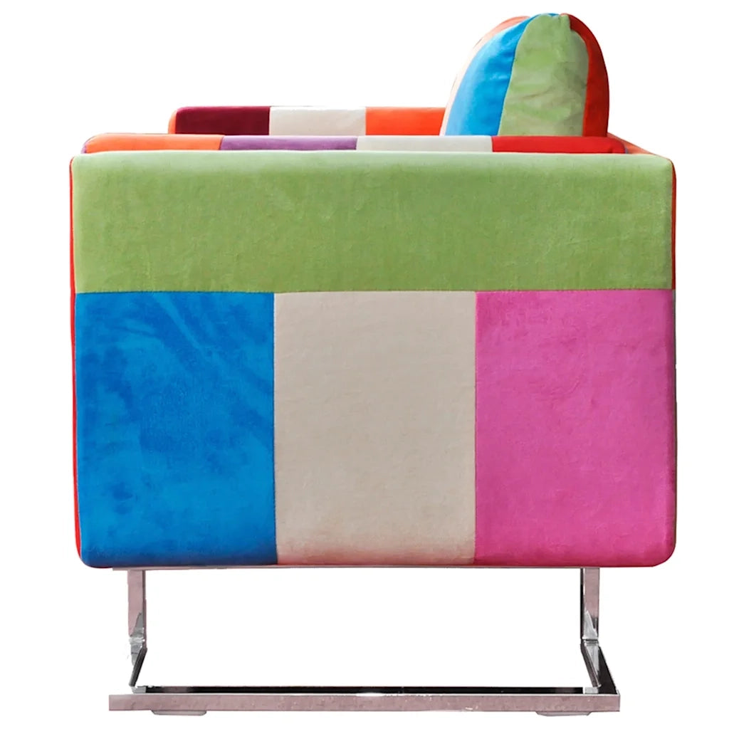 Poltrona a Cubo con Gambe Cromo e Design Patchwork in Tessuto 240895