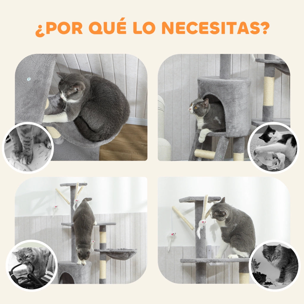 Tiragraffi per Gatti con Piattaforme e Cueva ¨C ZephMum ¨C Grigio 134 cm
