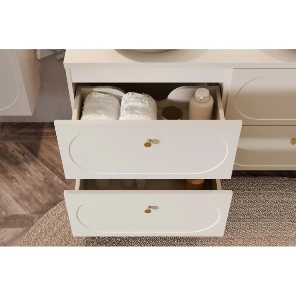 Set da bagno TORNADO: mobili sotto lavabo 120cm beige + doppio lavabo incassato bianco