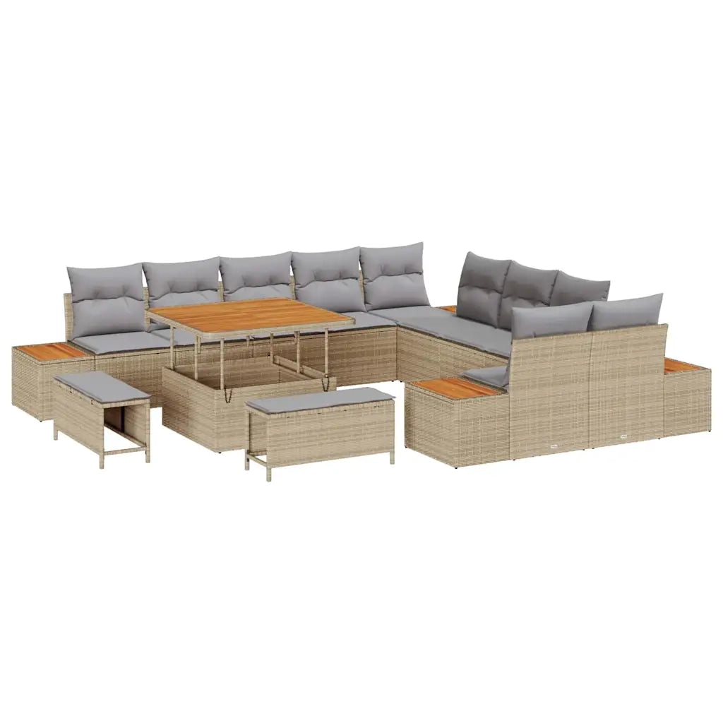 Set Divano da Giardino con cuscino 13 pcs Beige Poly Rattan