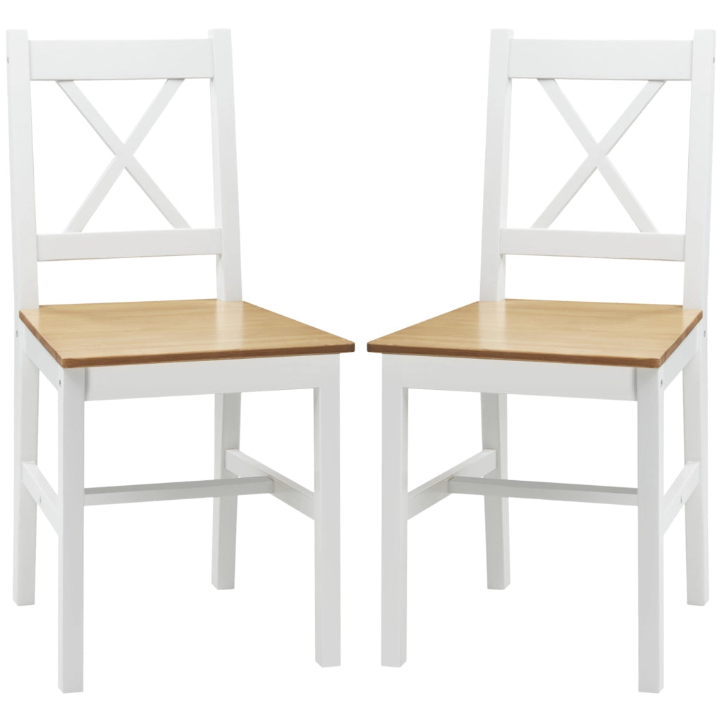 Set 2 Sedie da Pranzo in Legno Massello ¨C Xylo ¨C Stile Campagna Schienale Incrociato Bianco e Rovere