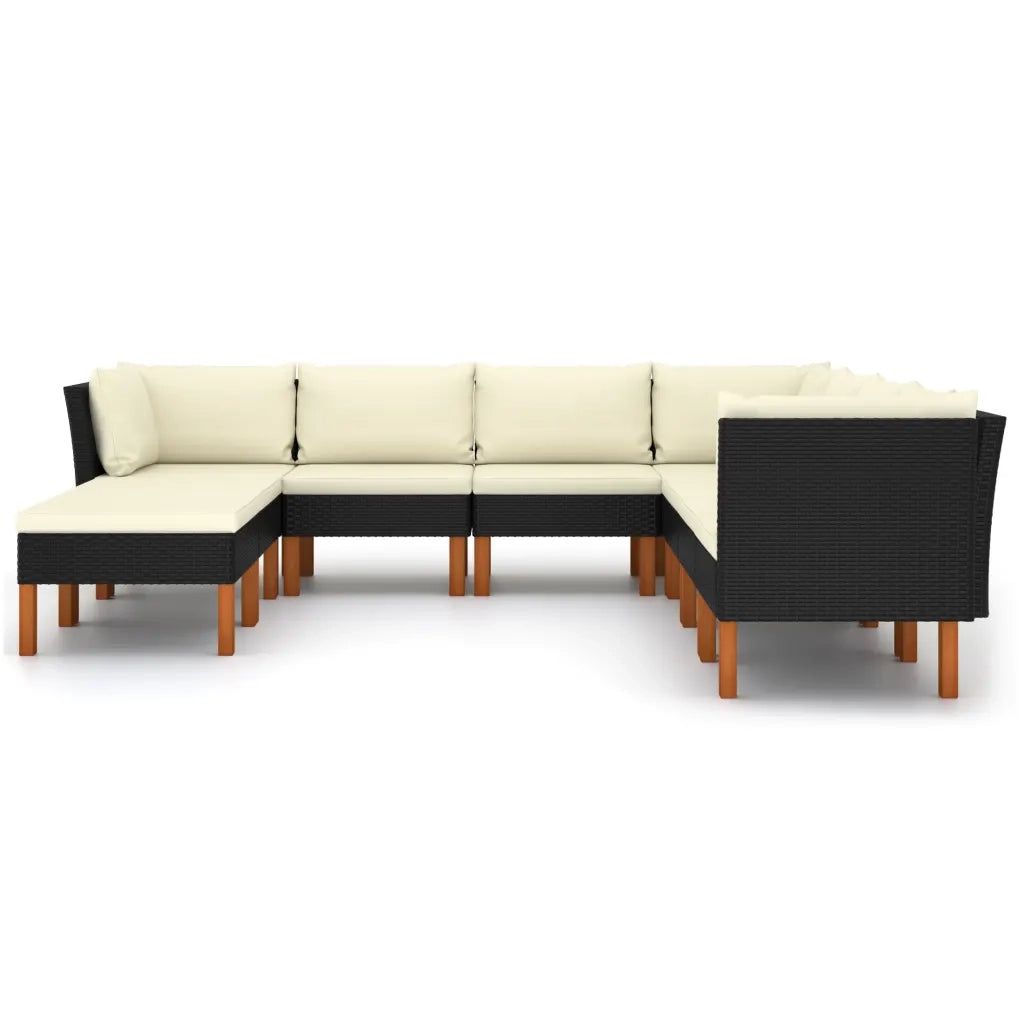 Set Divani da Giardino 9 pz con Cuscini in Polyrattan Nero 3059743