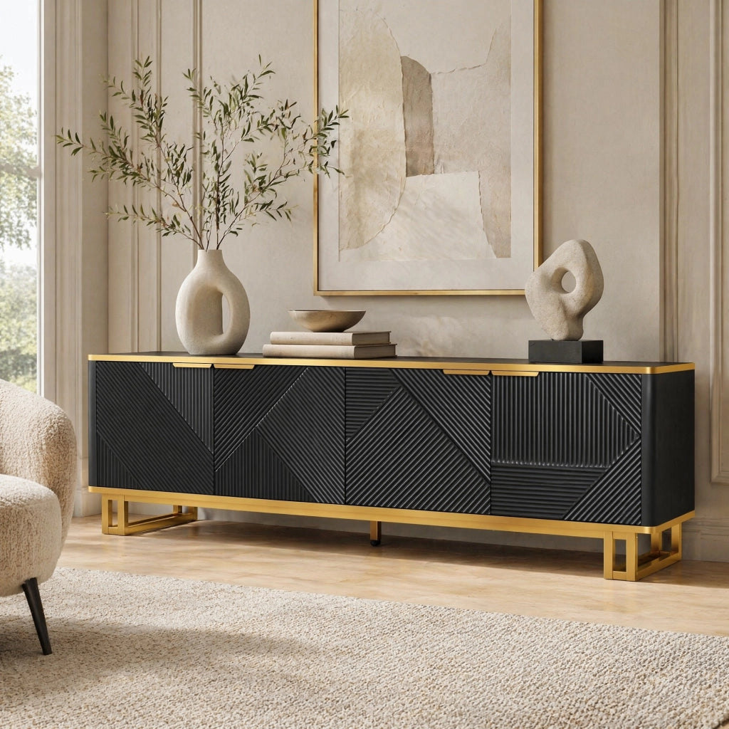 MOBILE TV 160x37,5x48 cm MDF Nero con texture geometrica
