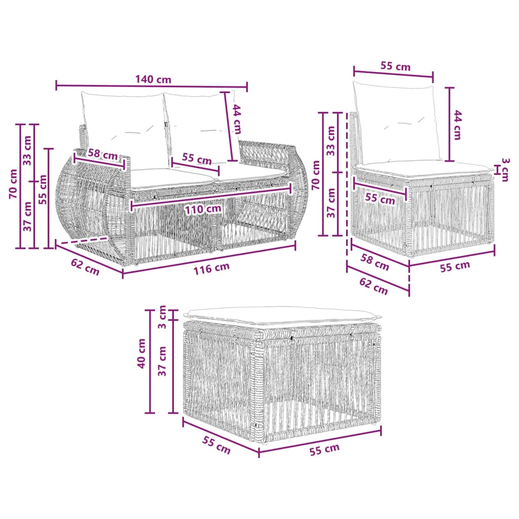 Set Divano da Giardino 4 pz Nero e Bianco Crema polyrattan 3435397