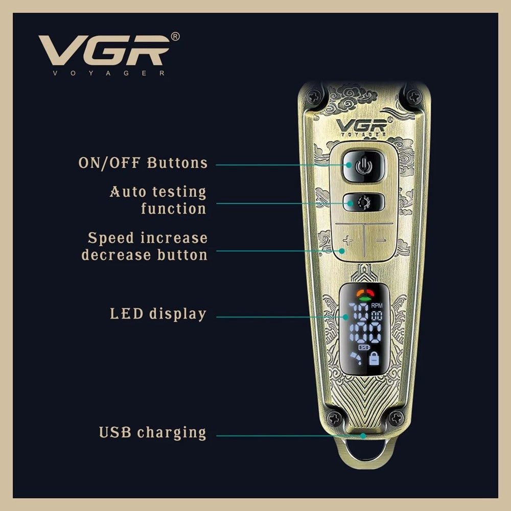 Trade Shop - Tagliacapelli In Metallo Display Led Lama Metallurgica 4 Velocità Ricarica Usb V-901 -