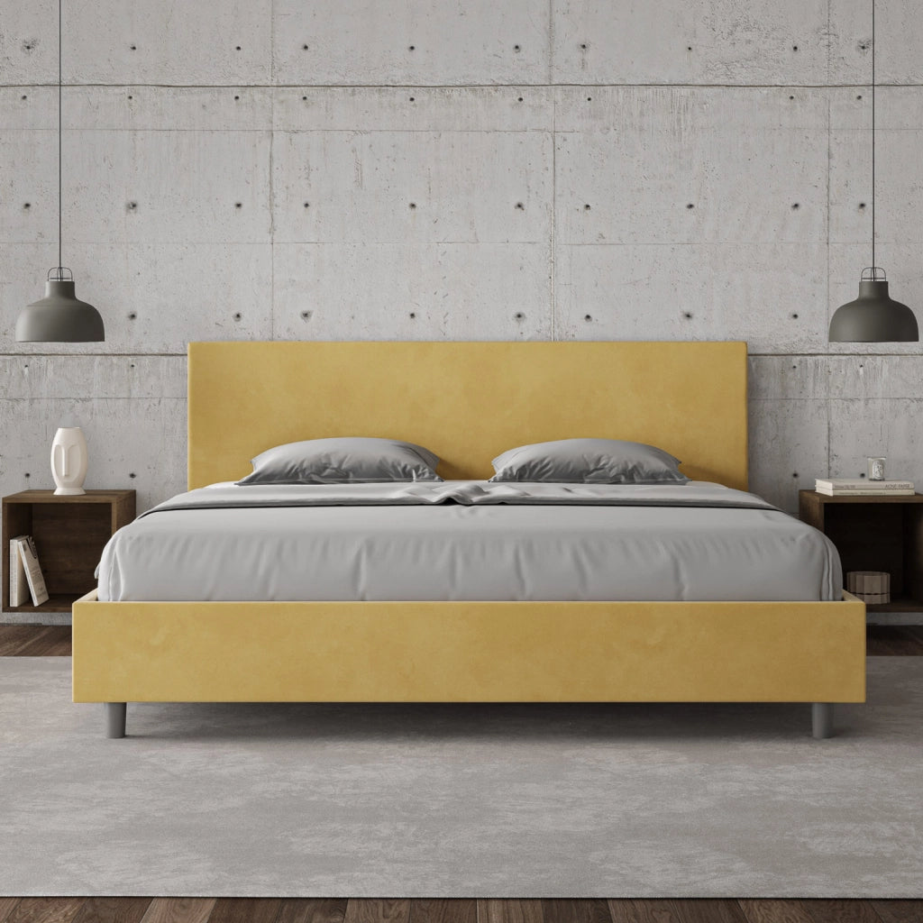 BS COM Letto senza rete imbottito 180x190 microfibra ocra