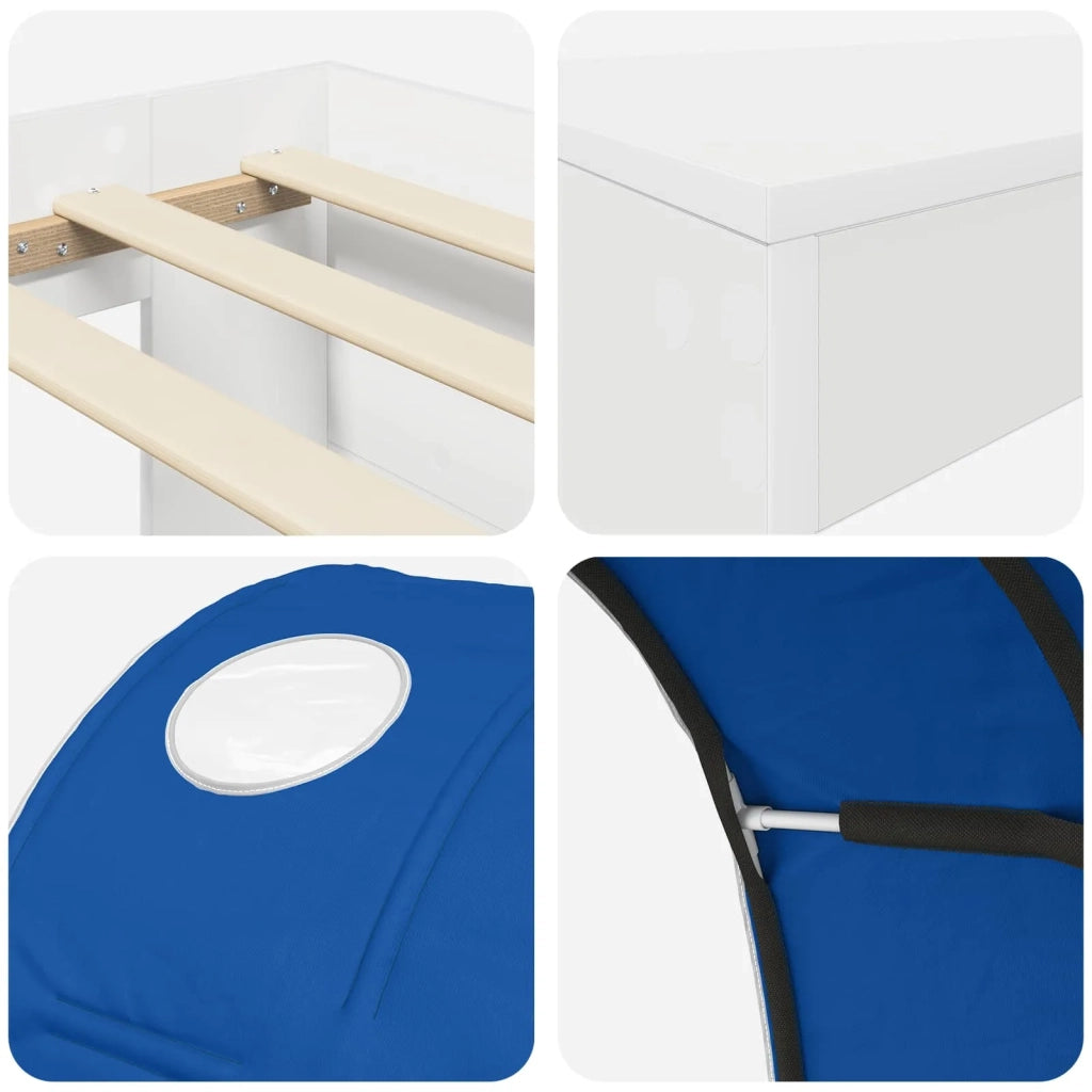 Letto alto per Bambini | Letto Infantile | Lettino con scrivania Bianco e Blu