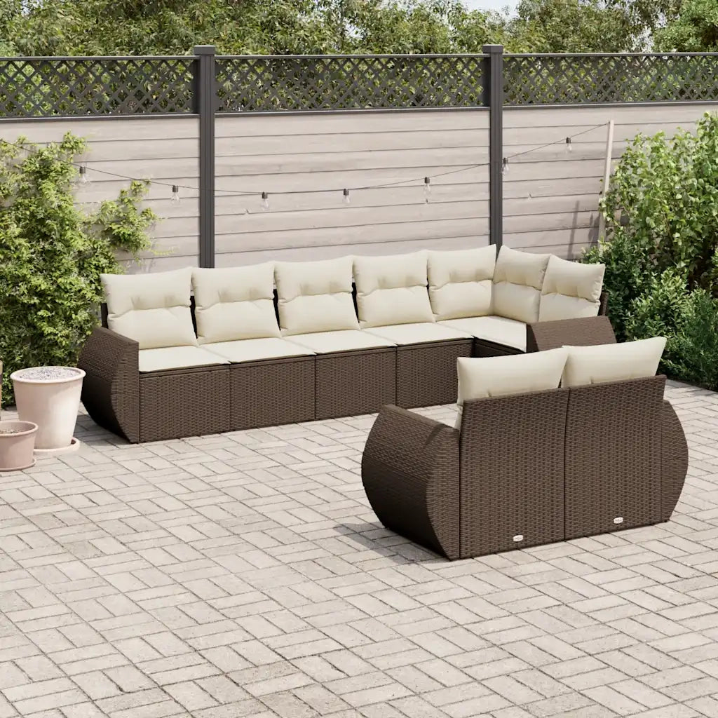 Set Divani da Giardino 8 pz con Cuscini Marrone in Polyrattan 3253960