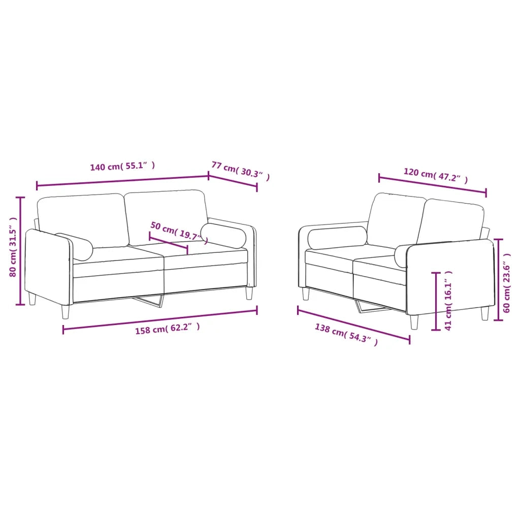 Set di Divani 2 pz con Cuscini Crema in Velluto 3202002