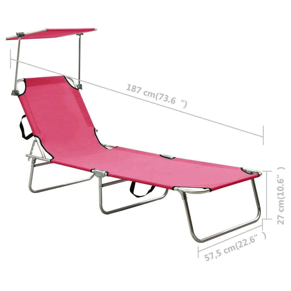 Lettino Prendisole Pieghevole con Baldacchino Rosa in Alluminio 310363