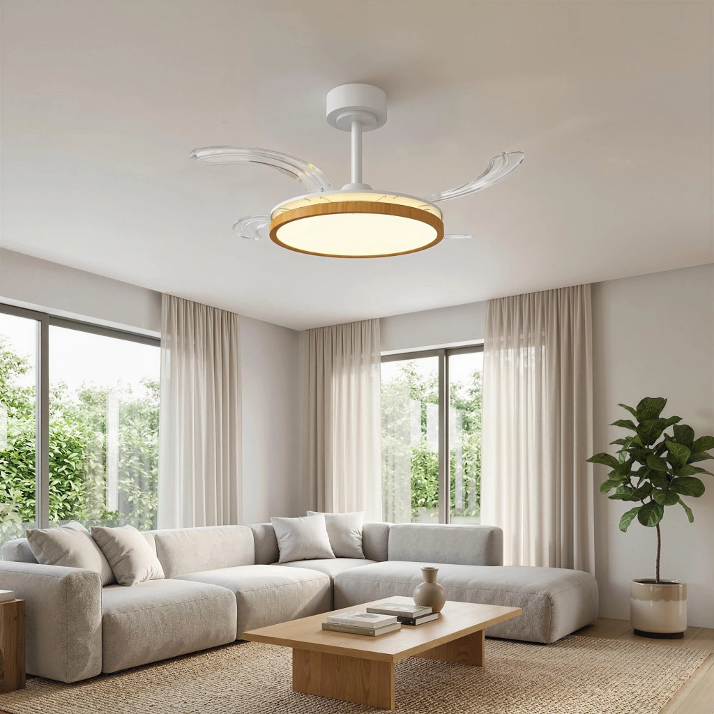 Ventilatore a Soffitto con Luce LED 80W DC Reversibile Telecomando 6 Velocit¨¤ Timer ?95 cm ¨C zephmum ¨C Naturale