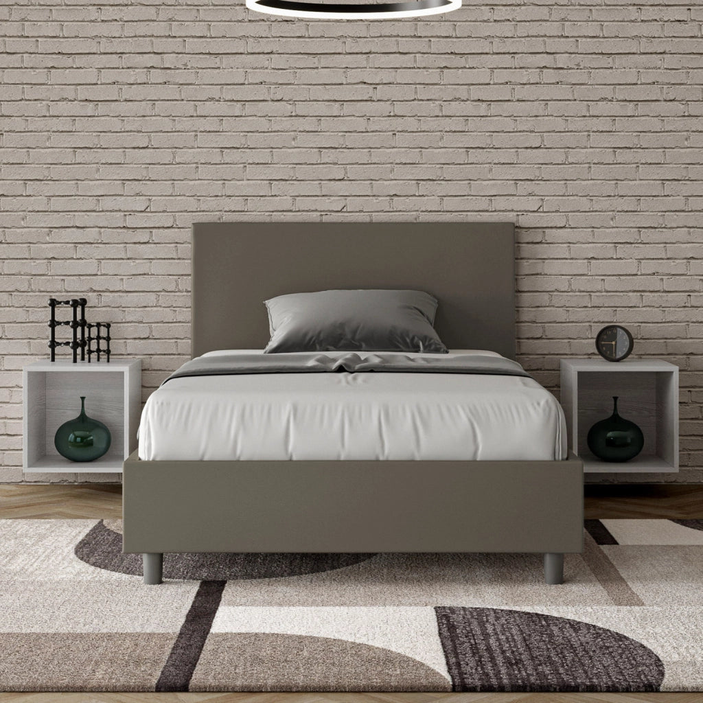 BS COM Letto una piazza e mezza contenitore imbottito 120x190 similpelle cappuccino