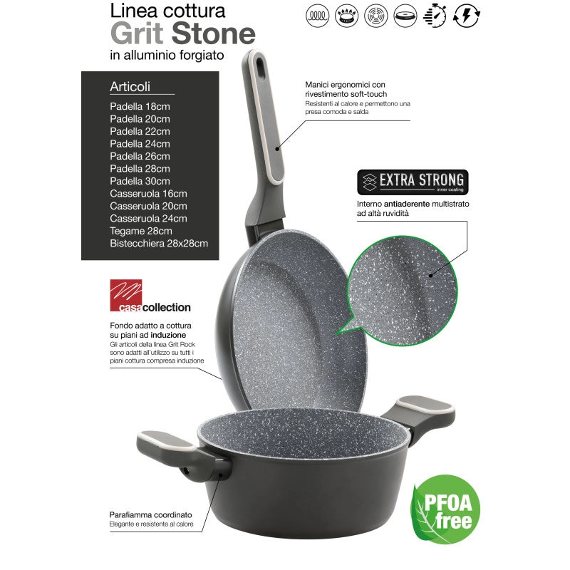 Set di 6 Padelle Alluminio Forgiato 26 Grit Stone Manico Soft Touch Fondo Induzione