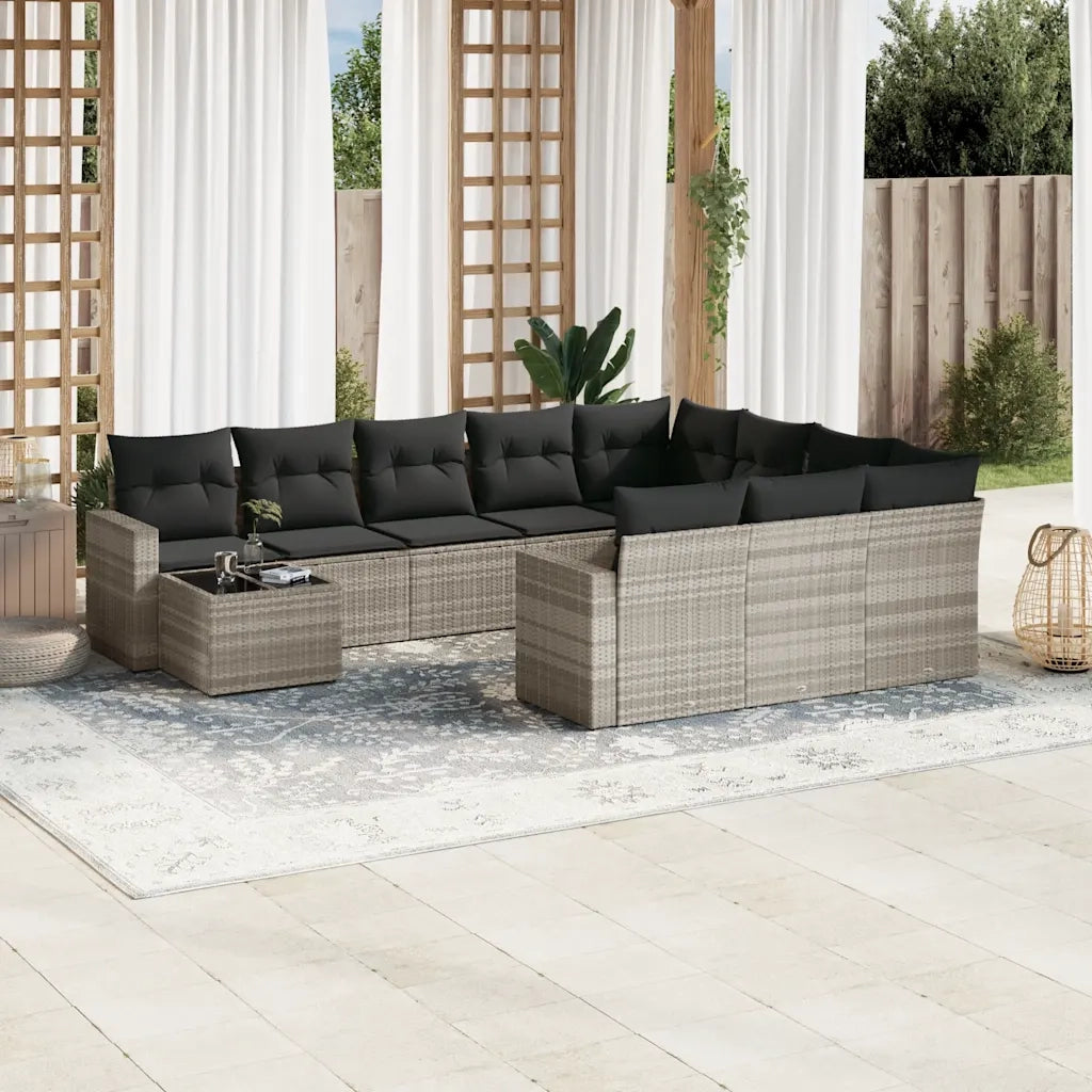 Set Divani da Giardino 11 pz con Cuscini in Polyrattan Grigio