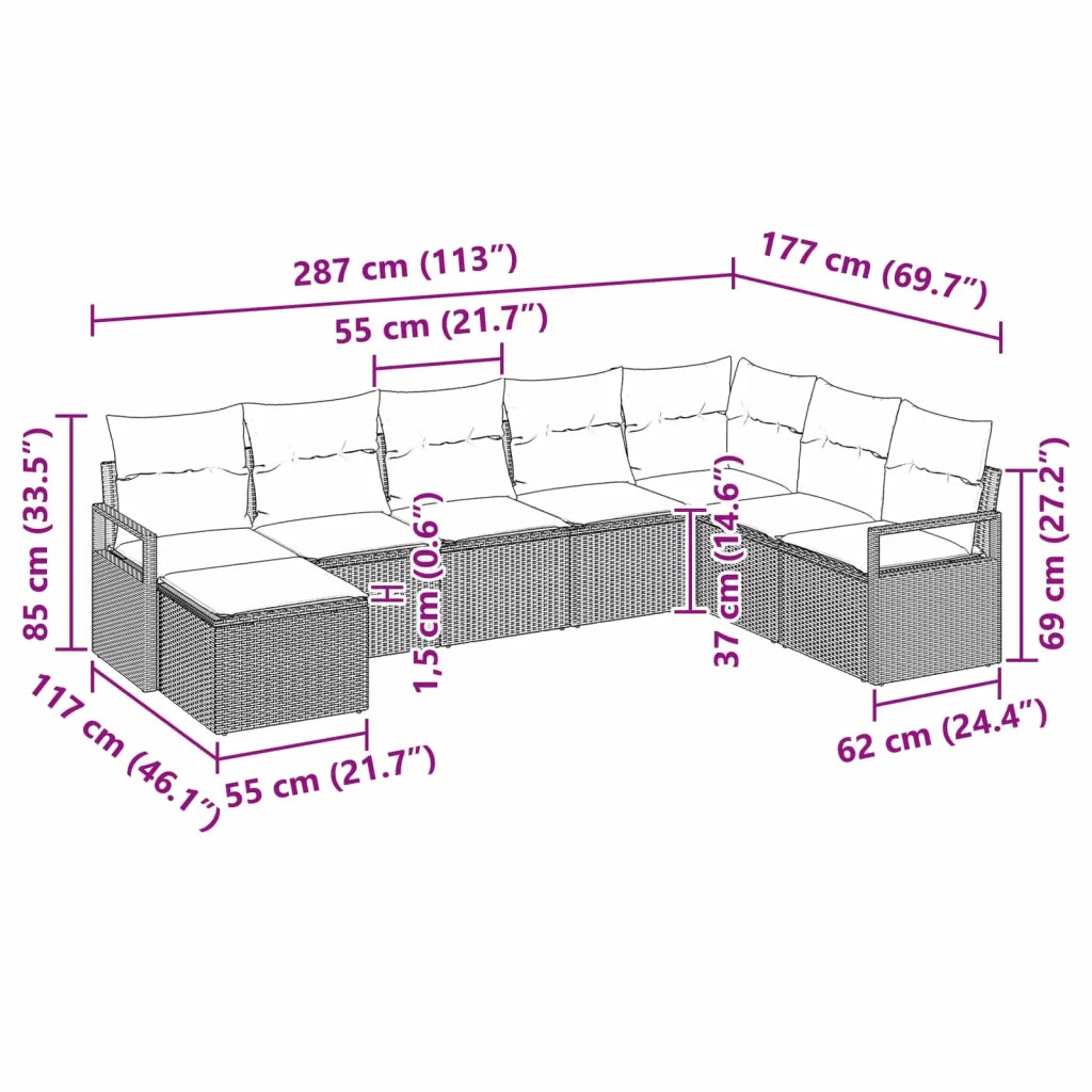 Set di divani con cuscino 8 pcs Marrone polyrattan 3346504