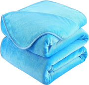 Piumino Fleece Doppio 130x150 cm Blu Cielo Leggero e Caldo Doppio Asciugamano e Flanella Scialle Divano Doppio e Inversibile