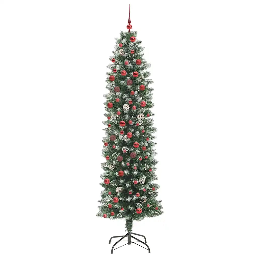 Albero di Natale Artificiale Sottile Verde e Bianco 210 cm 3395305