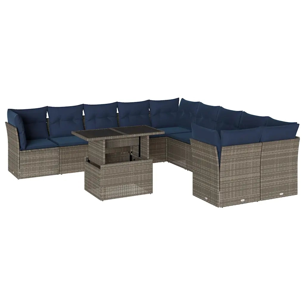 Set Divani da Giardino 11 pz con Cuscini Grigio in Polyrattan 3266881