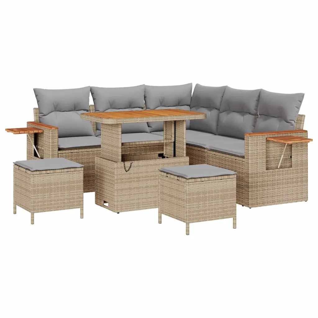 Set Divano da Giardino 9 pcs Beige e Grigio Chiaro polyrattan