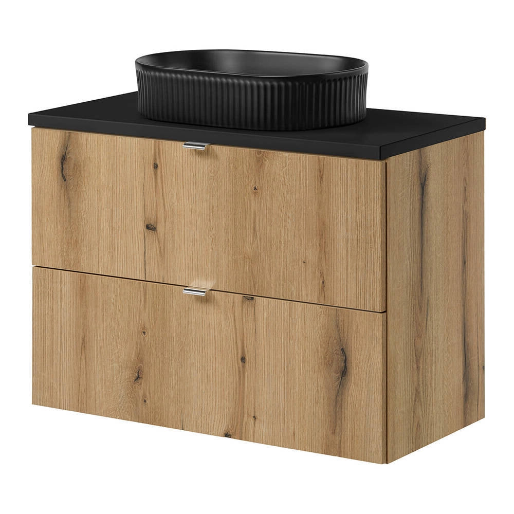 Mobile Pensile Sottolavabo Newport con Lavabo Ovale Nero 80x71x40 cm - Effetto Rovere/Nero [en.casa]