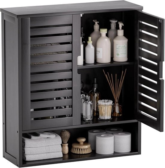 Organizzatore per bagno a parete - organizzatore per bagno in bambù - 1 pezzo - nero