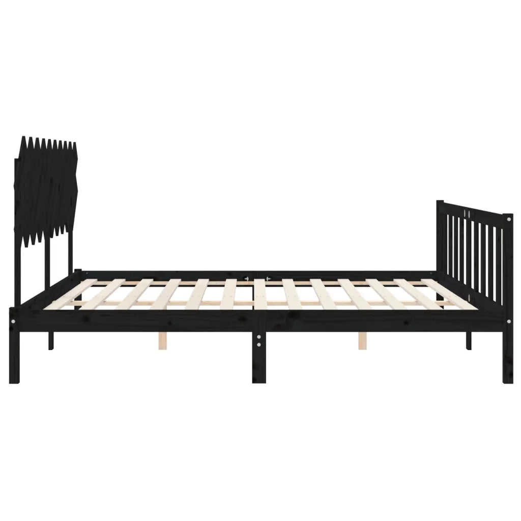 Giroletto con Testiera Nero 200x200 cm in Legno Massello 3193490