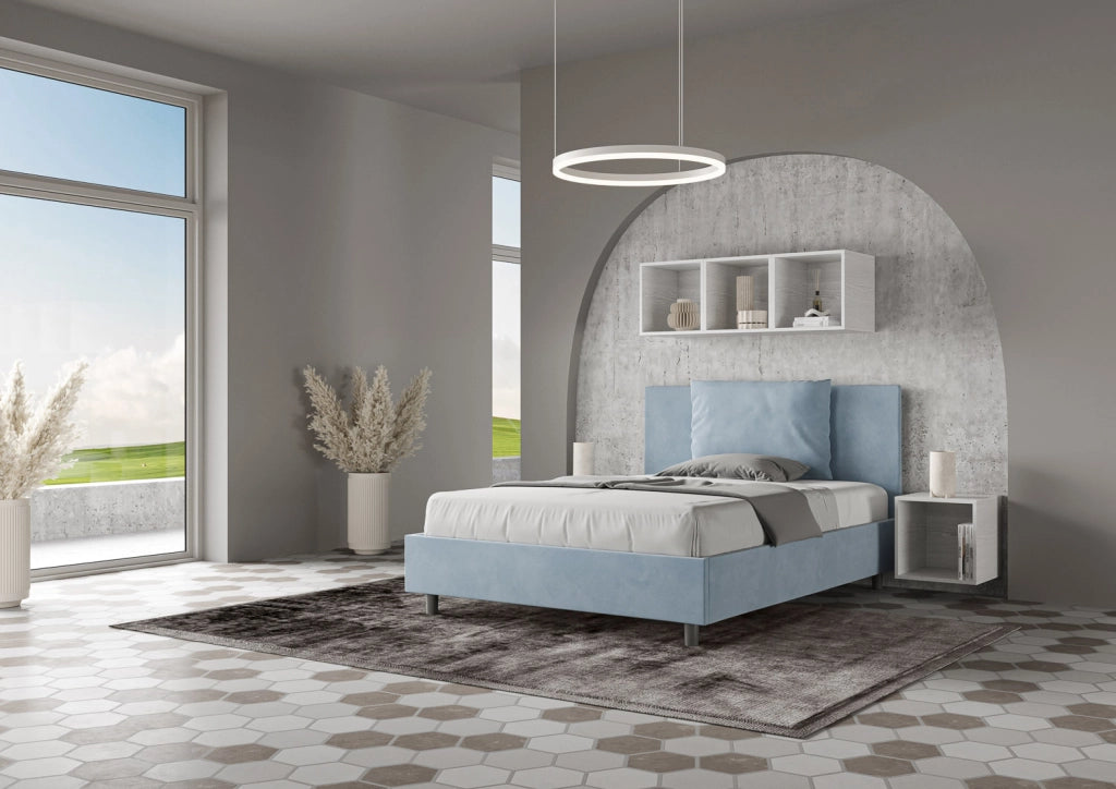 BS COM Letto una piazza e mezza contenitore imbottito 130x210 microfibra azzurro