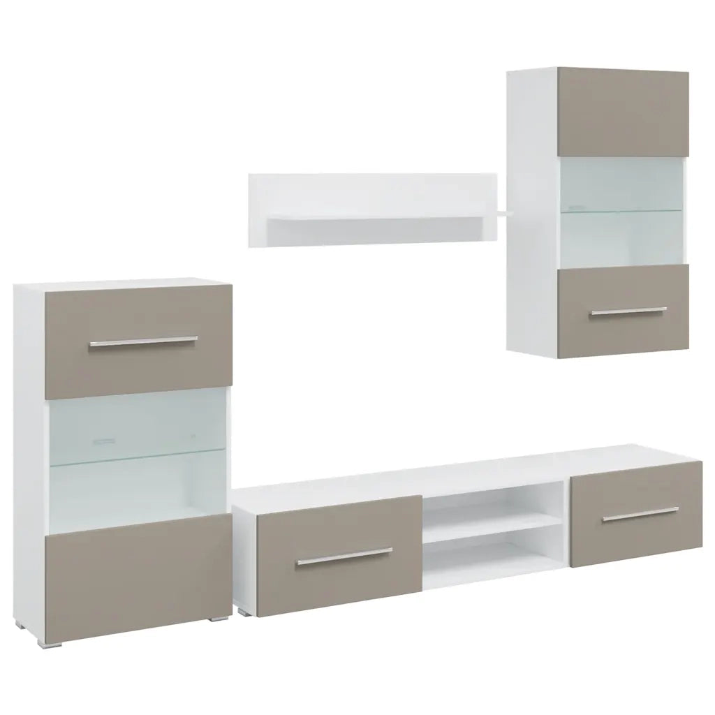 Mobile TV 5 pz con Illuminazione a LED Grigio Pietra Truciolato 3324233