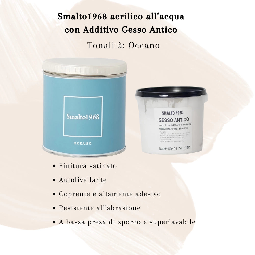 Smalto1968 base acqua gesso antico shabby chic finitura opaca multicolore l 0.5 *** colore- oceano, confezione 1