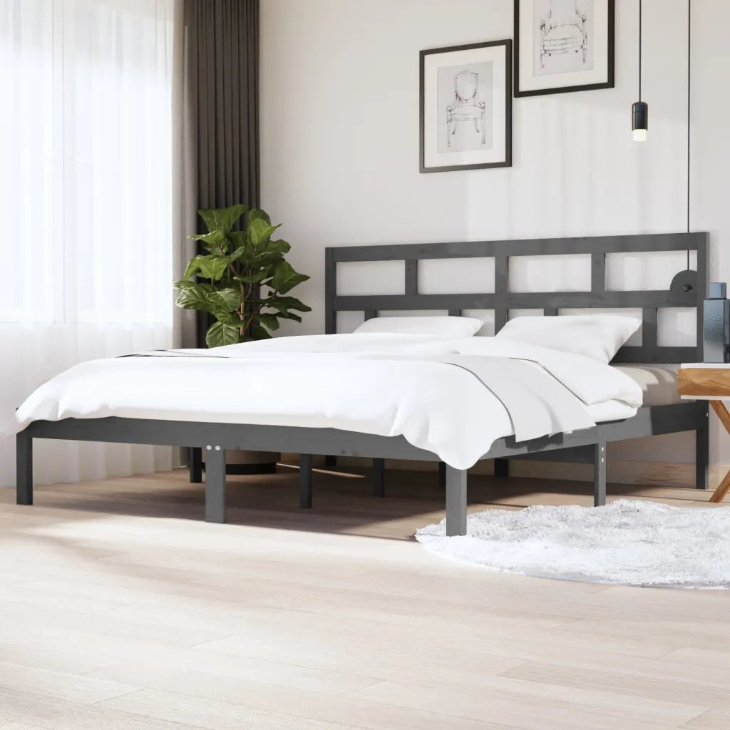 Giroletto-Struttura Letto Grigio in Legno Massello di Pino 200x200 cm 211808