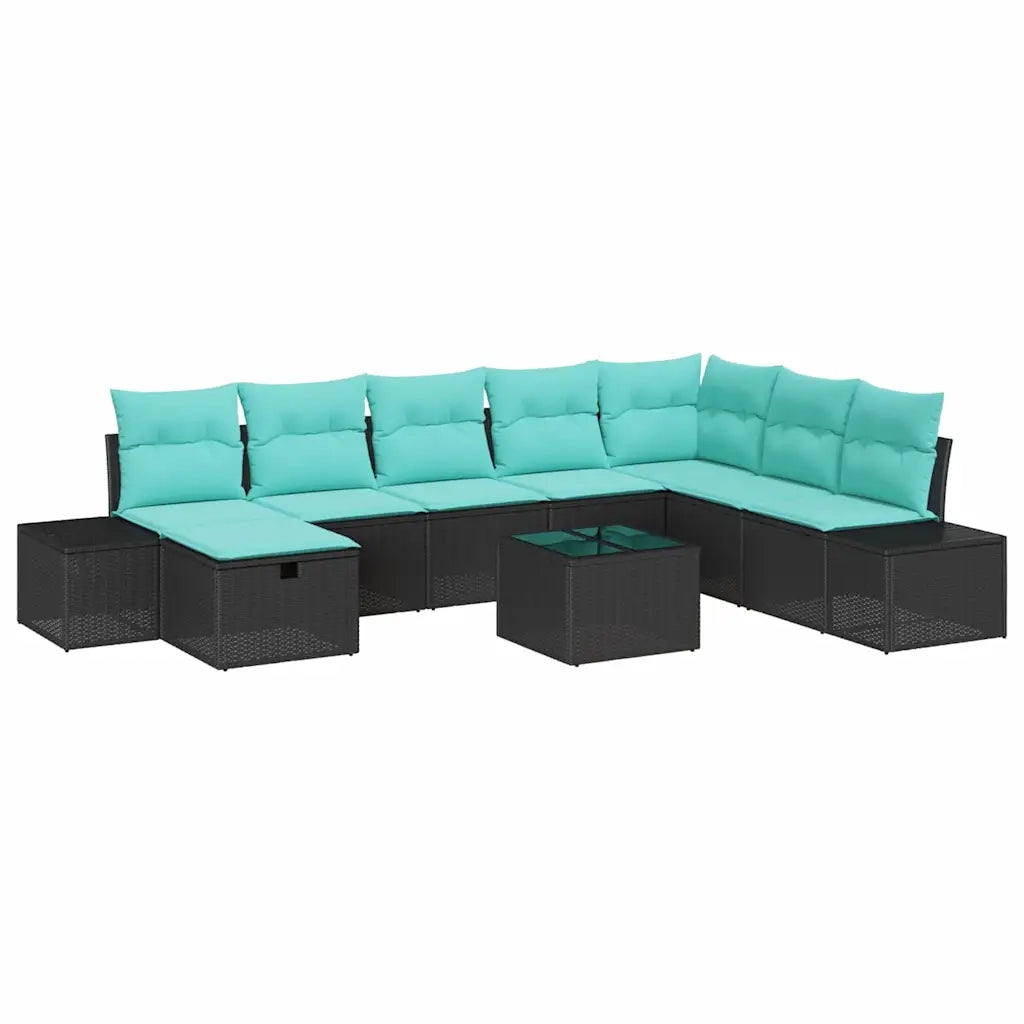 Set Divano da Giardino 9 pz Nero polyrattan 3359445