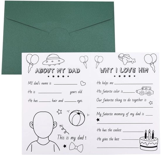 Carta di auguri per il Giorno del Padre con busta - Set di carte di auguri - Carte di auguri bianche - Lavori di artigianato DIY - 24x18cm - Carta premium