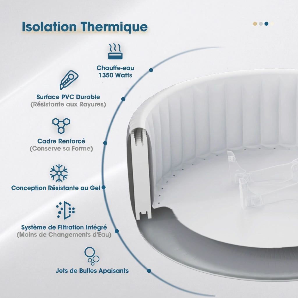 Spa gonfiabile a 4 posti - Forma rotonda - Beneo - Filtro e copertura inclusi - Grigio