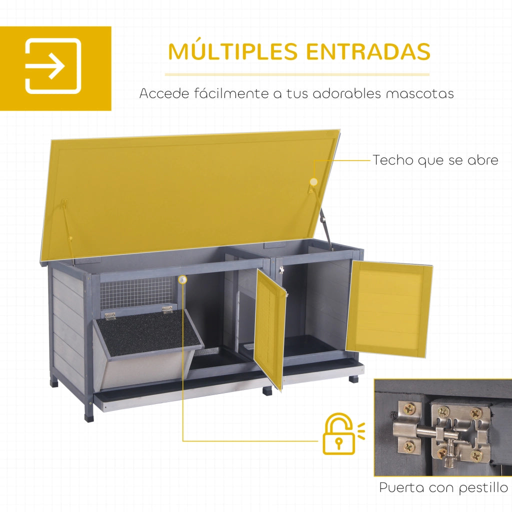Gabbia per Conigli con Tetto Apribile Vassoi Estraibili Mangiatoia 112x50x54 cm ¨C Xylo ¨C Grigio