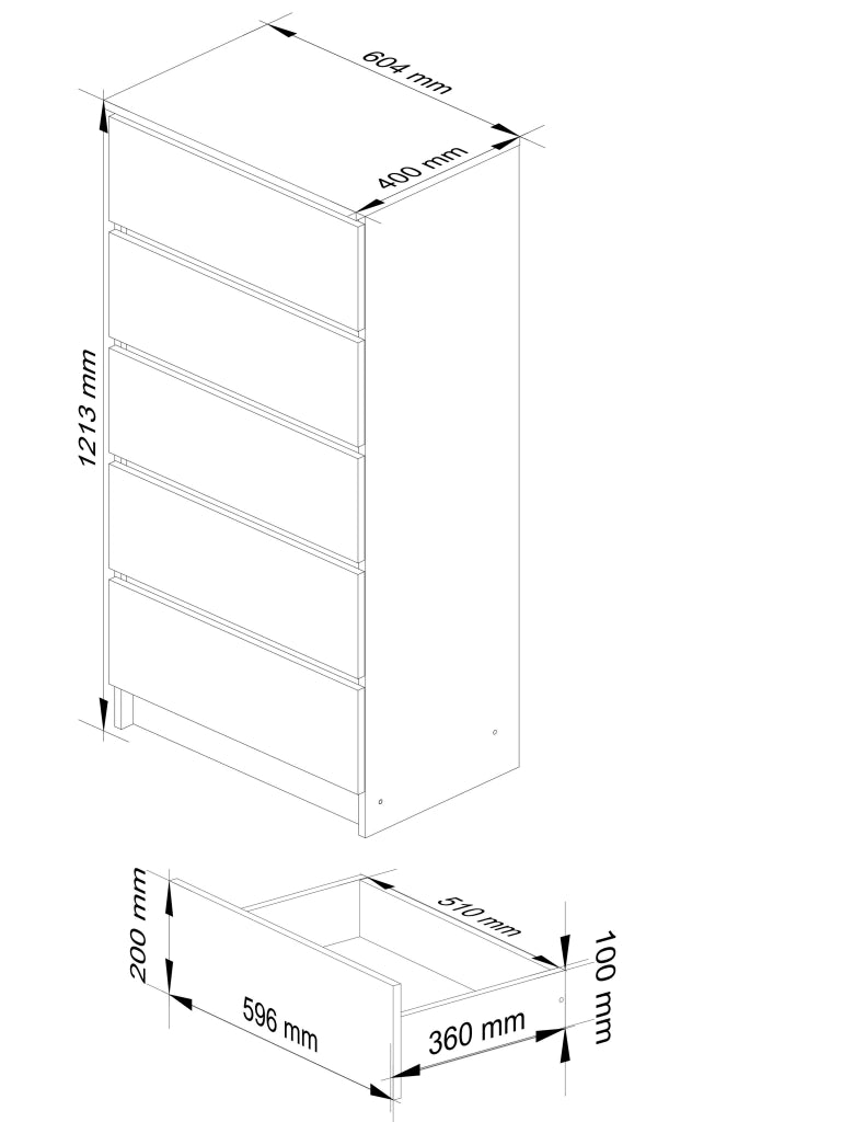 Cassettiera AKORD K60 Cassettiera Quercia Artisan 60 cm 5 cassetti inserto frontale Bianco 60x40x121 cm