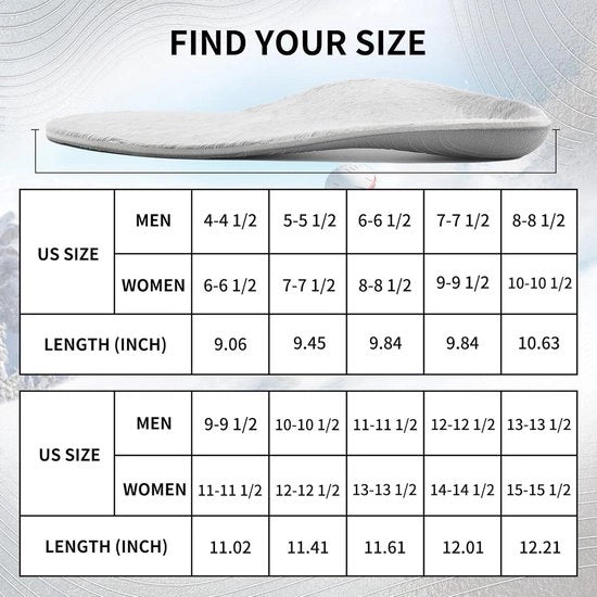 Ortetiche insole calzature riscaldate con supporto arcuato e cuscino - Comfortevole e caldo - Unisex - Taglia UK 10 - Lunghezza 114 pollici - Nero