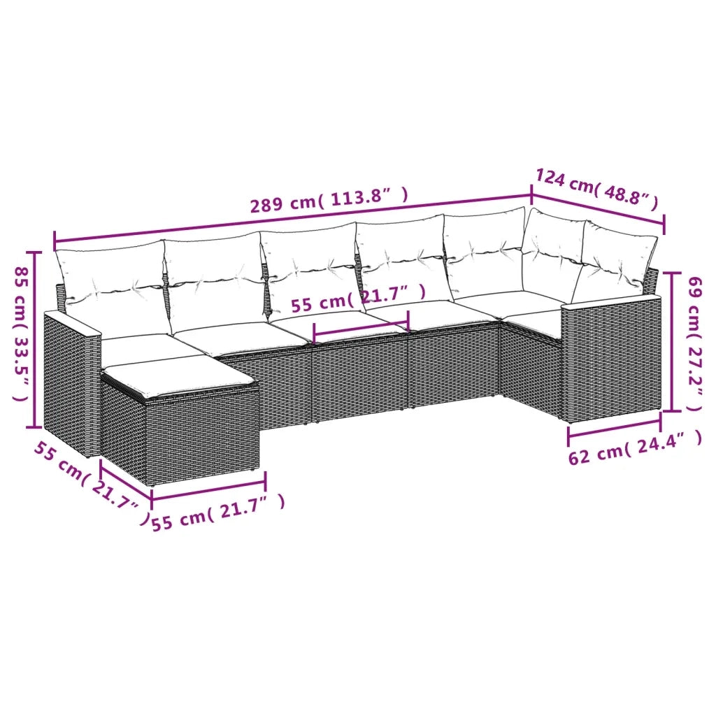 Set Divani da Giardino con Cuscini 7pz Nero Polyrattan 3226189