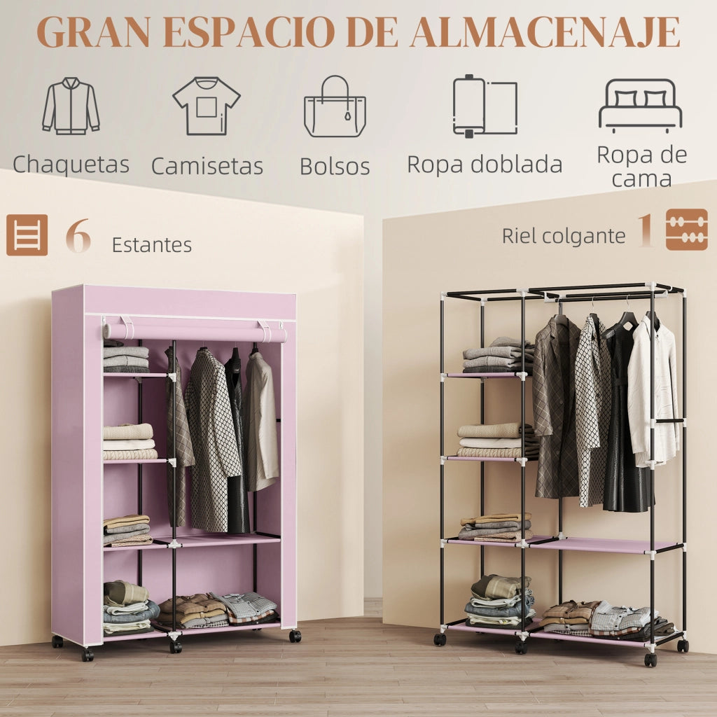 Armadio Portatile con Ruote ¨C zephmum ¨C Rosa 103x43x162.5cm