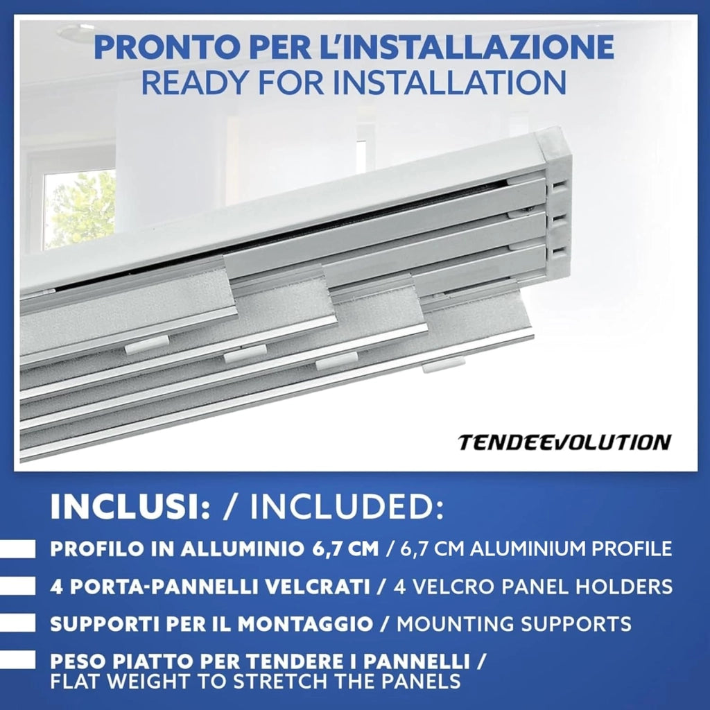 Bastone per Tende A Pannello Comando a Corda Apertura a destra, Binario a 4 vie con portapannelli da 55 CM, Attacco Soffitto Lunghezza 210 CM
