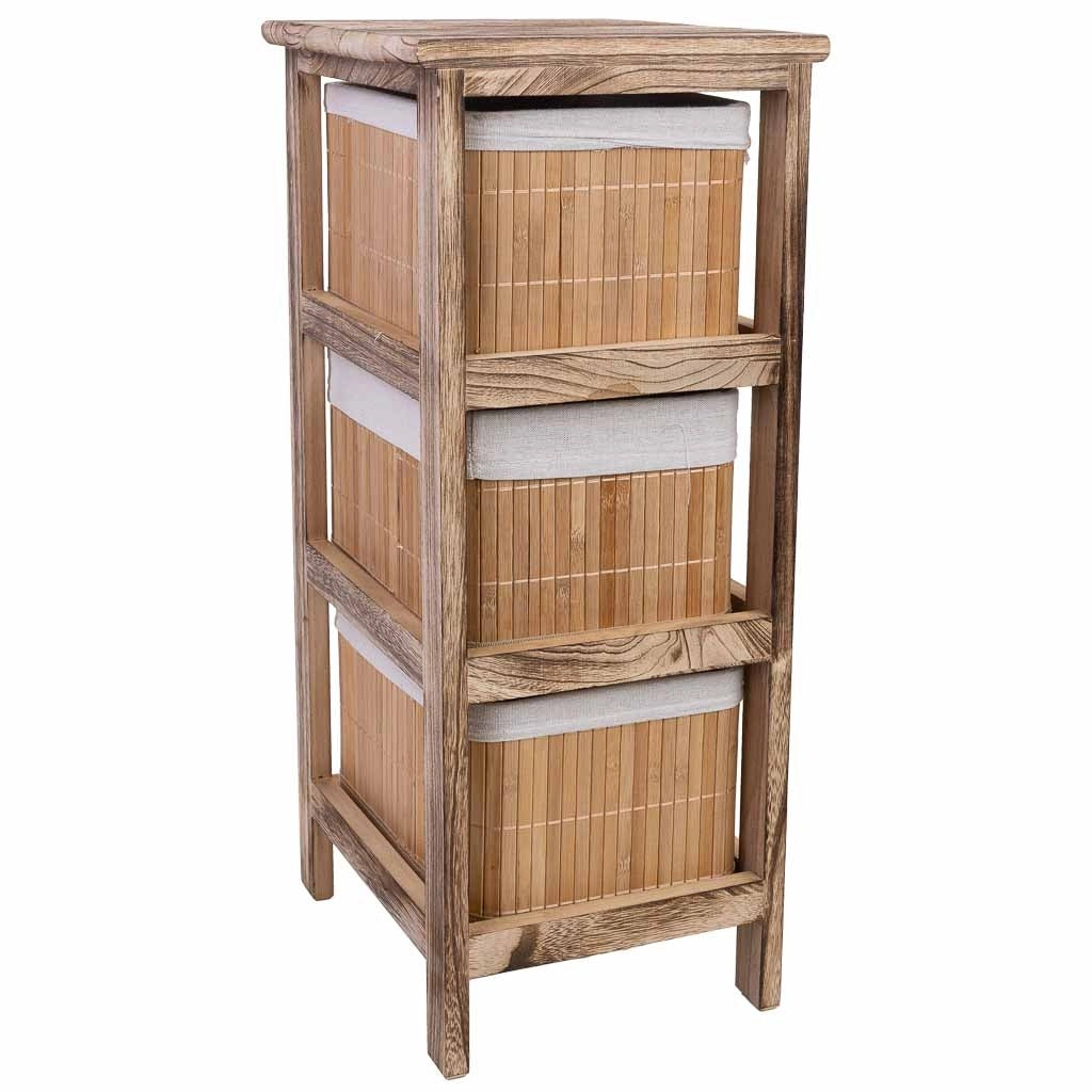 Cassettiera in legno con 3 cassetti in bambù foderati 26x32x63