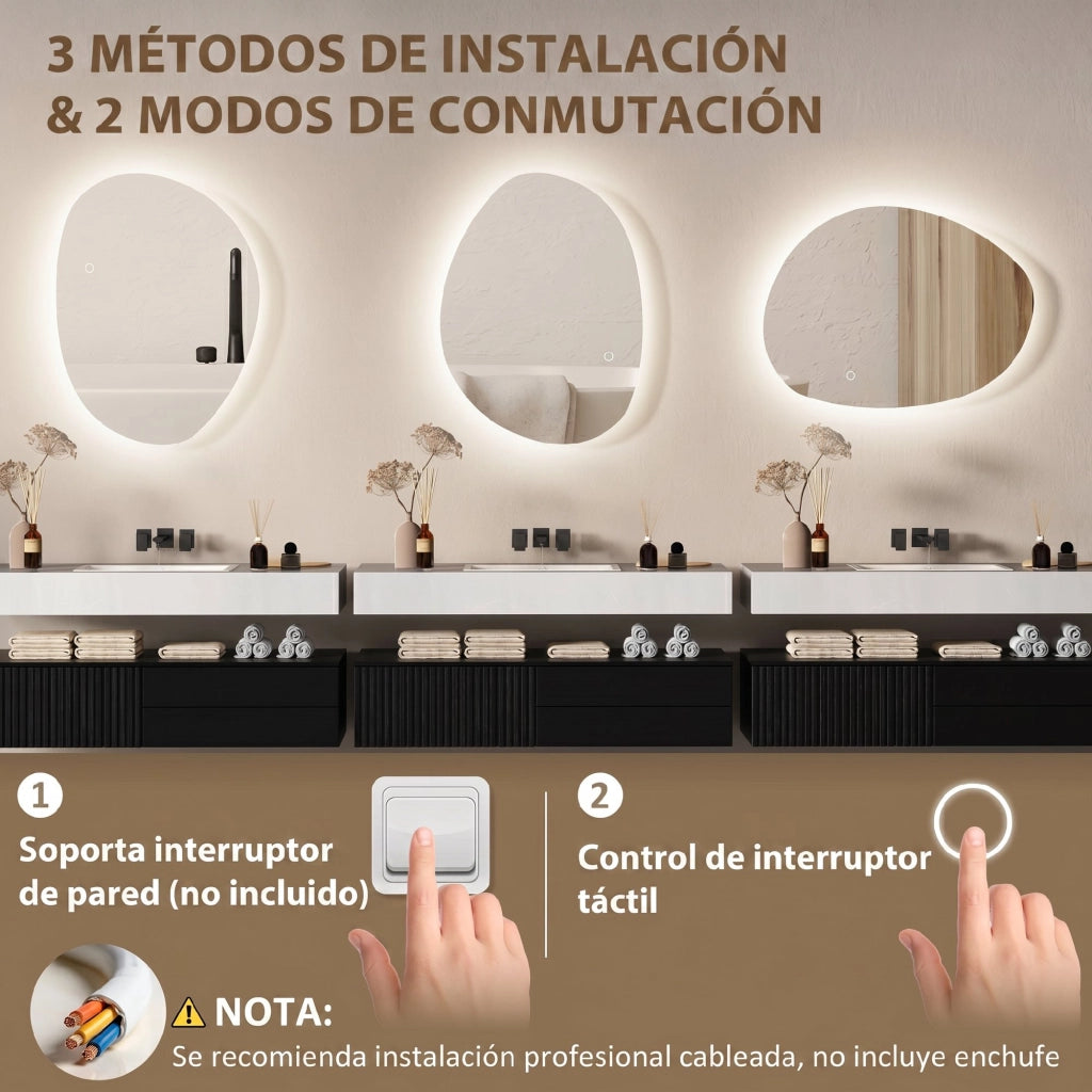 Specchio da Bagno con Luce LED ¨C Minimal ¨C Bianco 70x50 cm