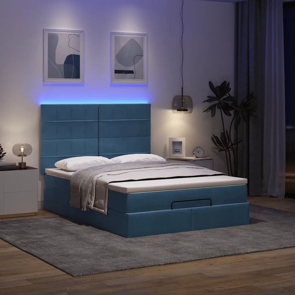 Struttura Letto Pouf con Materasso Blu 140x200cm in Tessuto 3314016