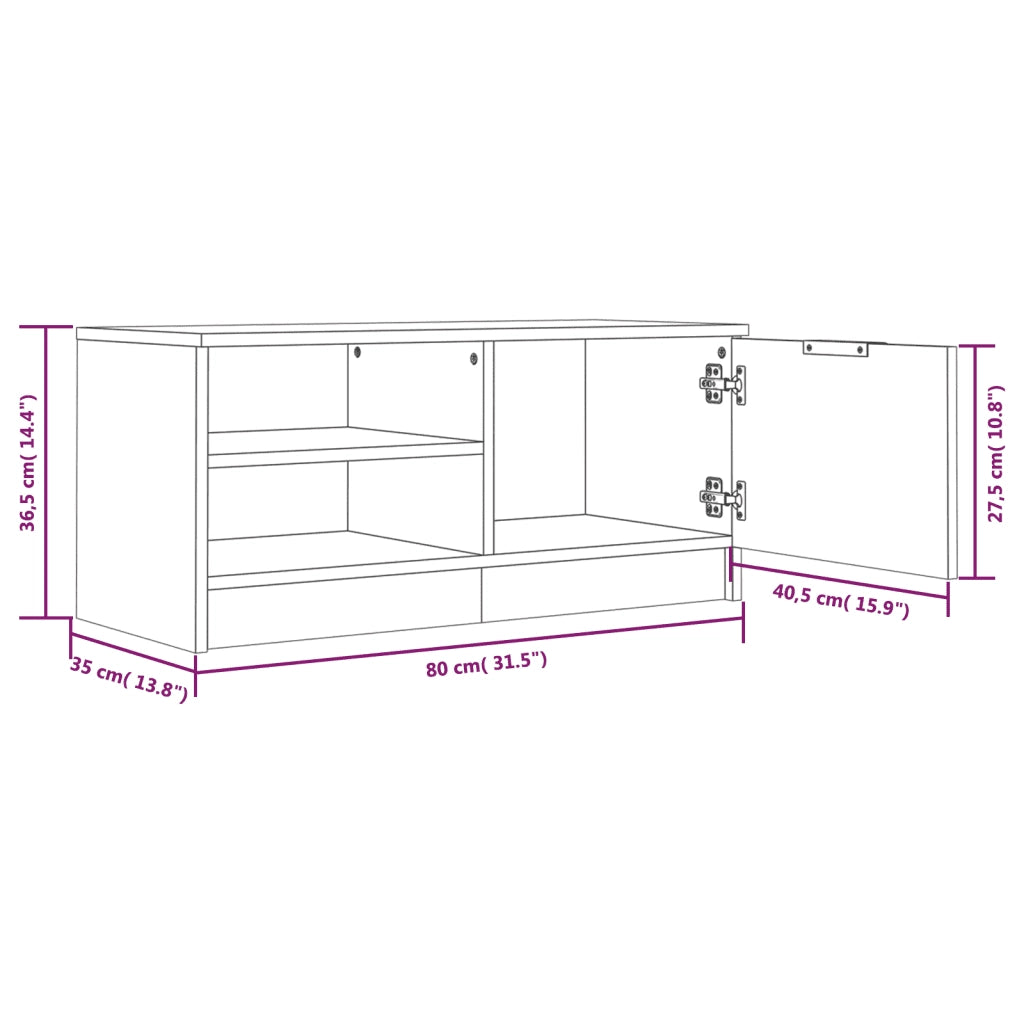Mobile Porta TV Bianco 80x35x36,5 cm in Legno Multistrato 811466