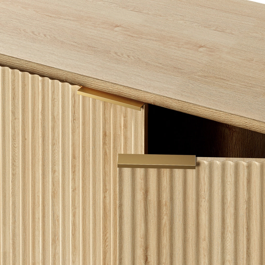 Sideboard a 2 ante con frontale scanalato; 80x40x80 cm; in MDF effetto rovere