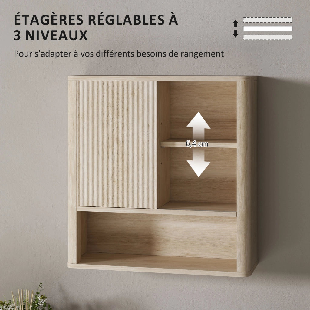 Mobile bagno a parete con ripiani regolabili ¨C Xylo ¨C legno naturale con ante scorrevoli