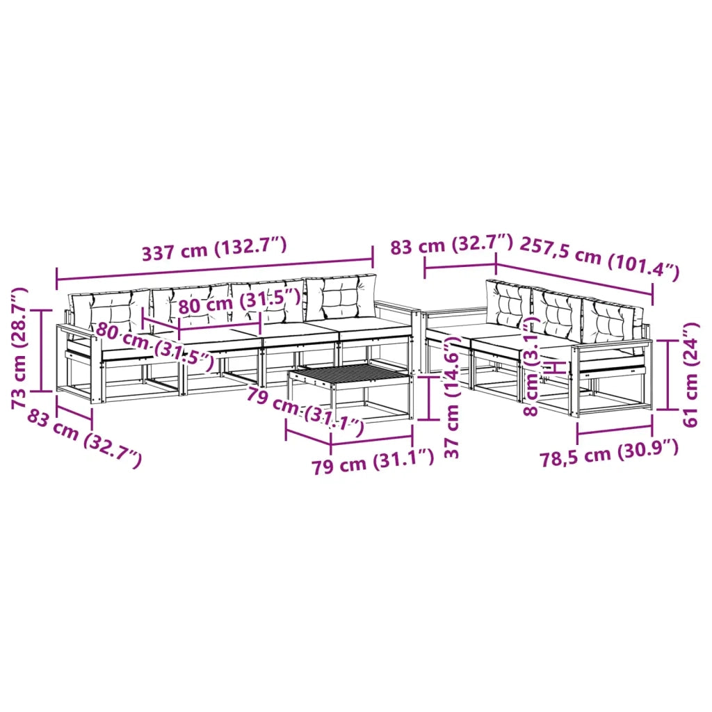 Set di divani da esterno 7 pz Bianco e Crema 3386169