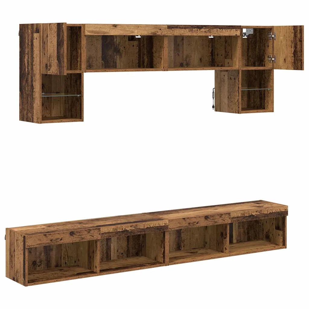 Unit¨¤ a muro per TV con LED 6 pz | Armadietto TV | Mobile Porta TV Legno vecchio