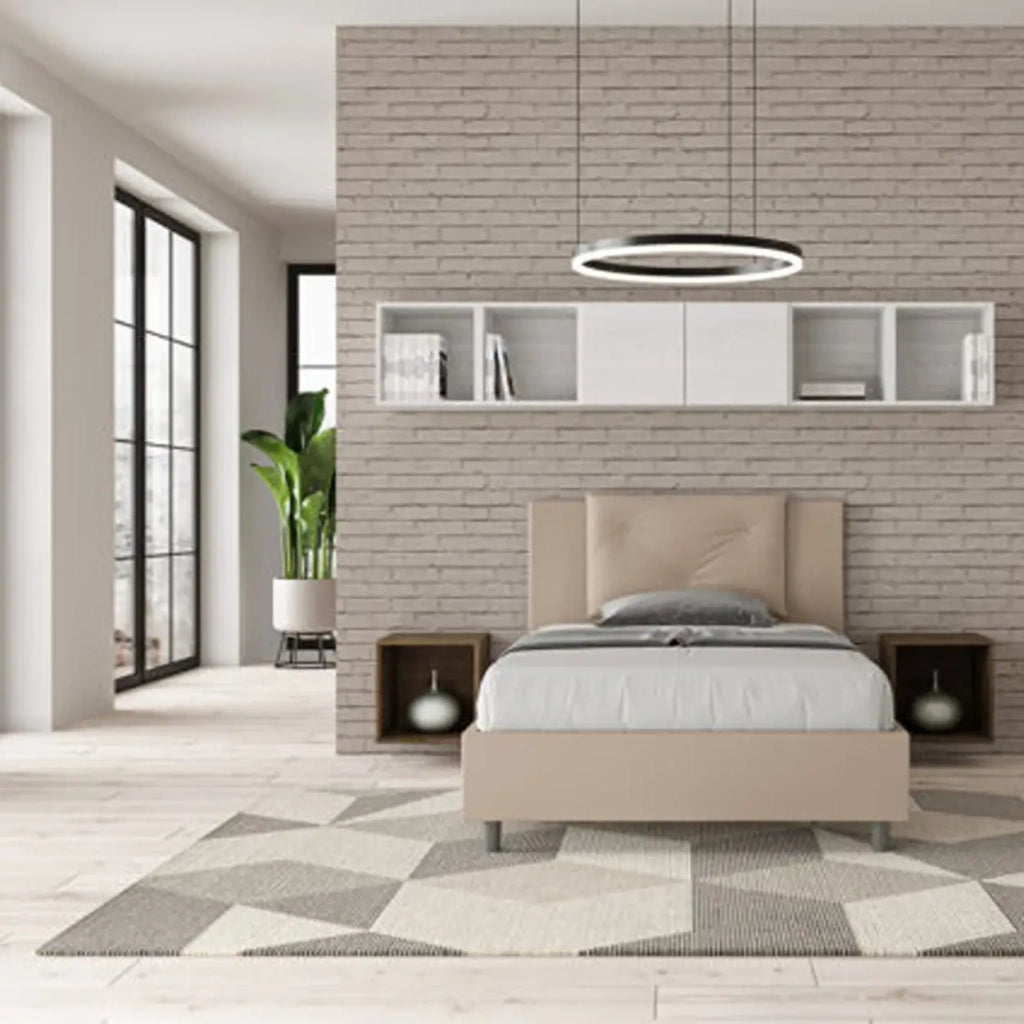 Letto una piazza e mezza con rete imbottito 120x190 similpelle tortora Appia