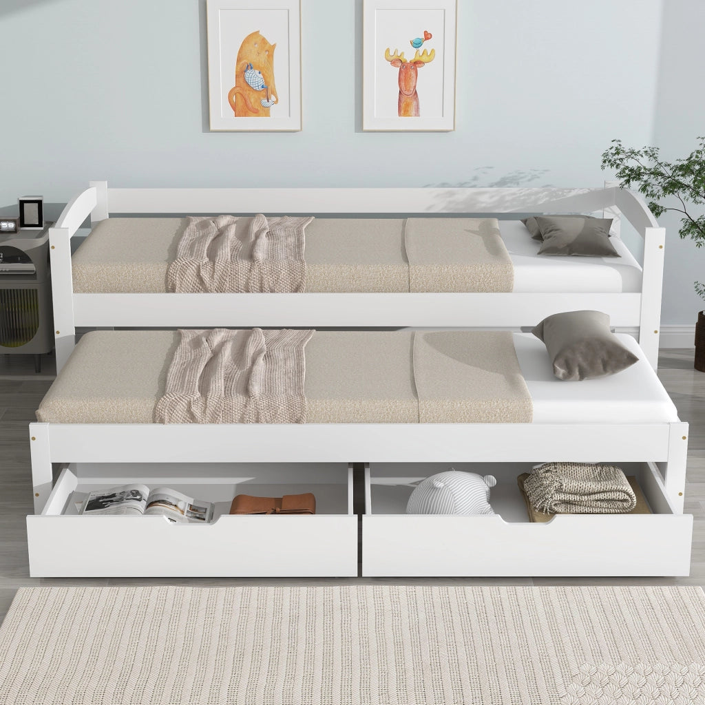 Letto a scomparsa con ruote - Zephmum- 2 cassetti MDF, telaio in legno massello, bianco (200x90/190x90cm)